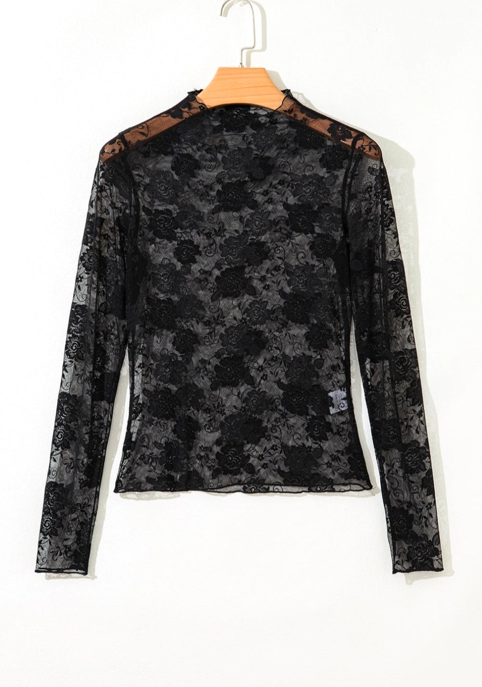Floral Lace Sheer Mesh Long Sleeve Top