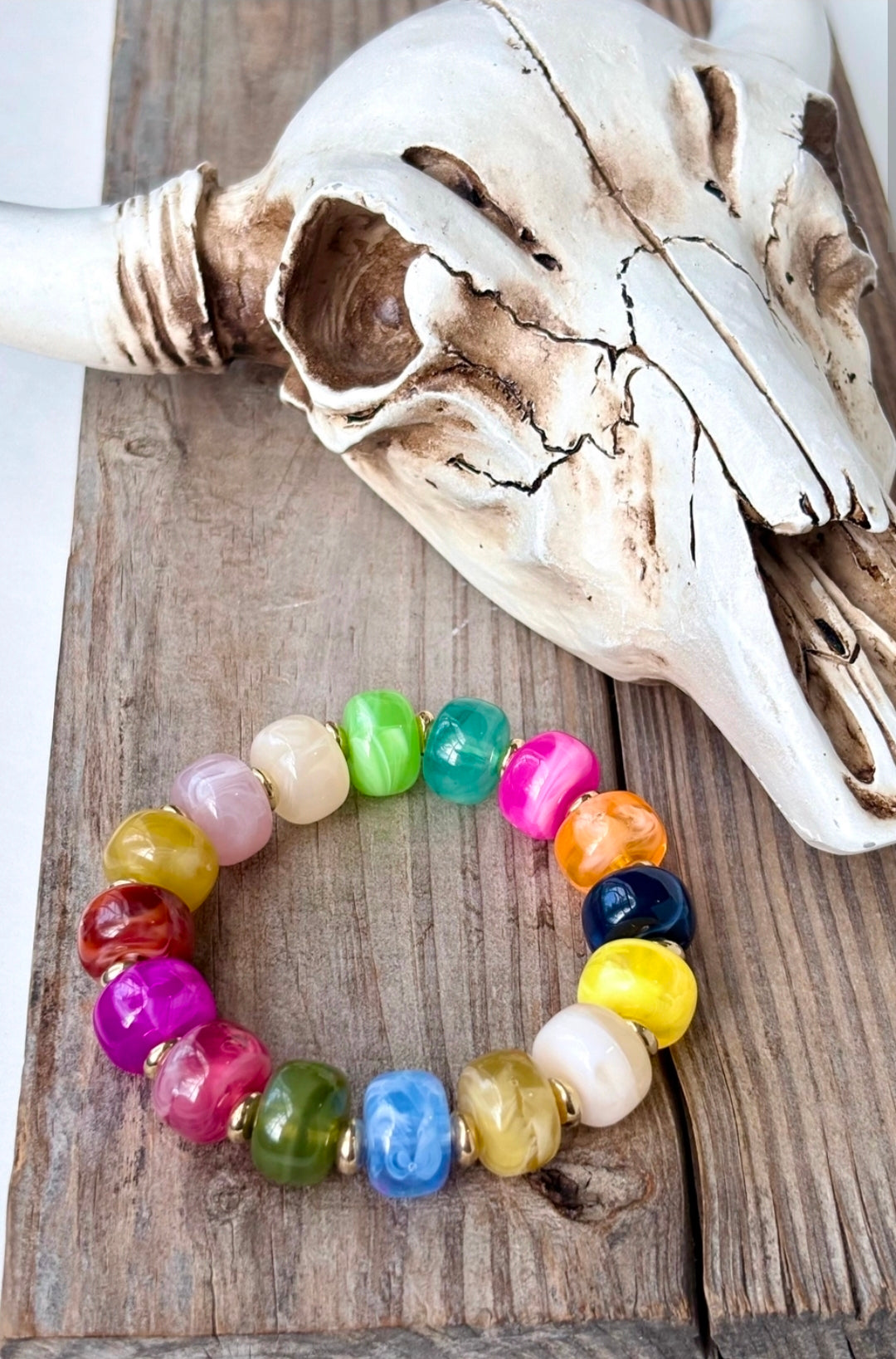 Marble Glass Bead Stretch Bracelet