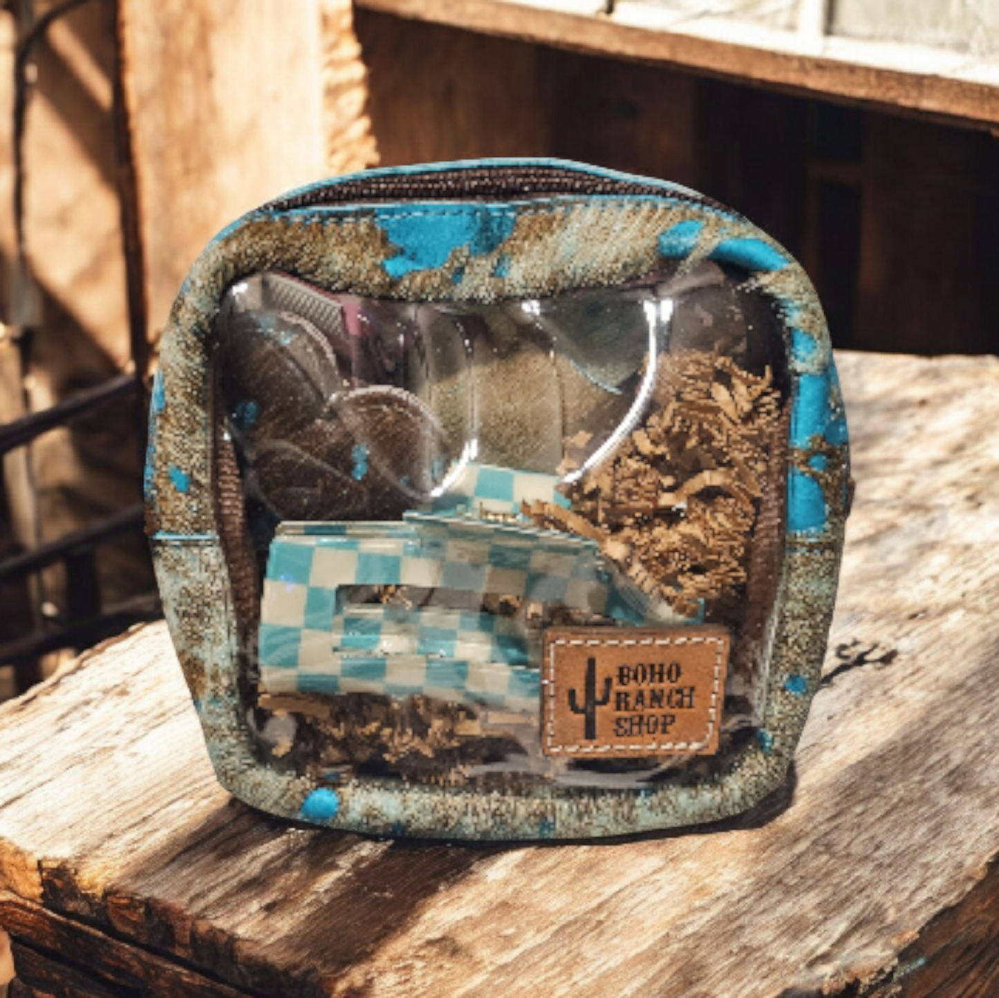 Cowhide Cosmetic Clear Case Bundle