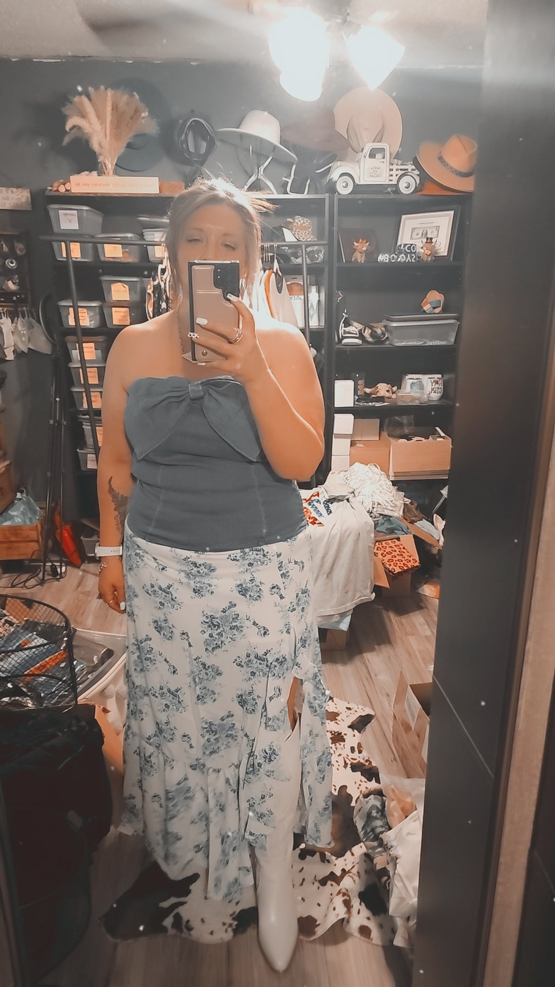 Denim Bow Front Strapless Summer Top