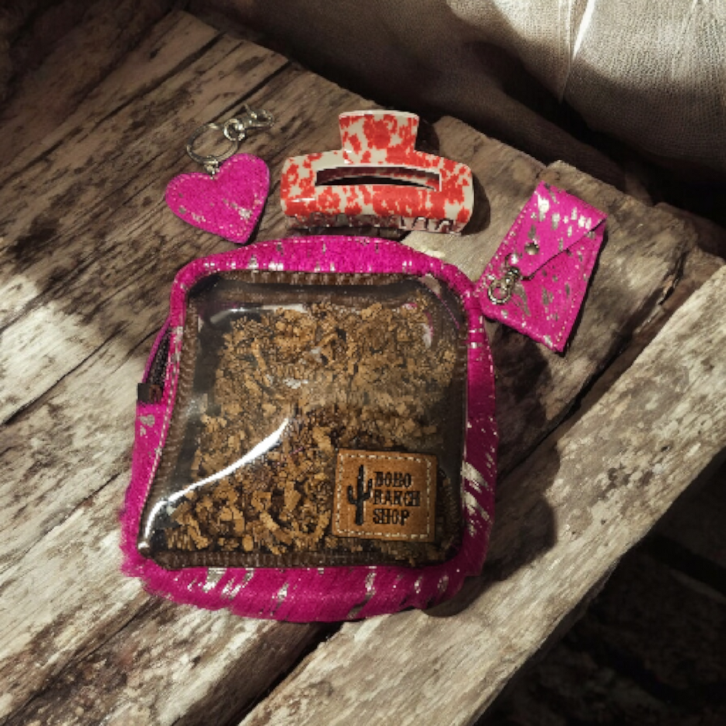 Cowhide Cosmetic Clear Case Bundle