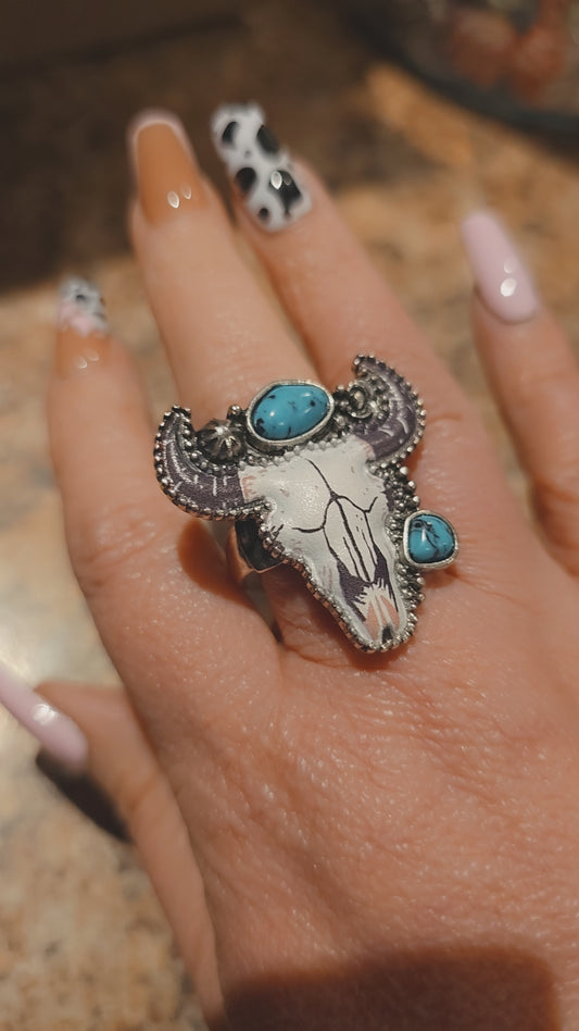 Western Pendant Adjustable Ring -  Steer