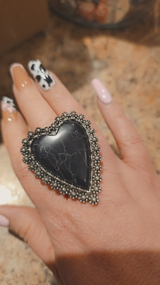 Western Statement Adjustable Heart Ring Black