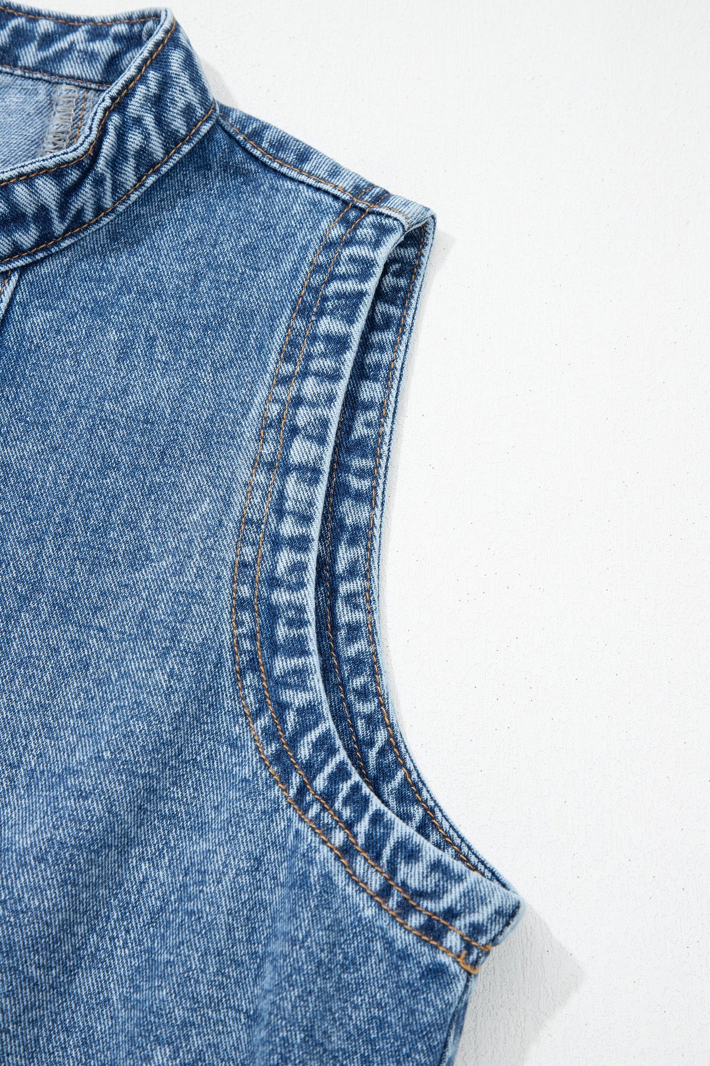 Western Denim Belted Button Down Sleeveless Dress