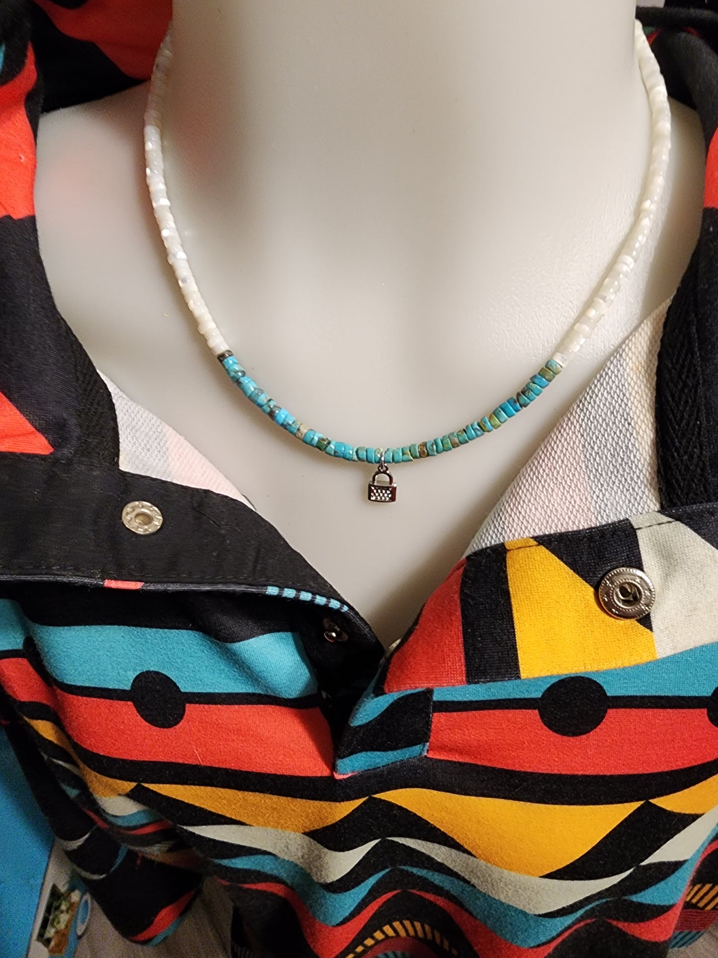 Lock and Turquoise heishi choker