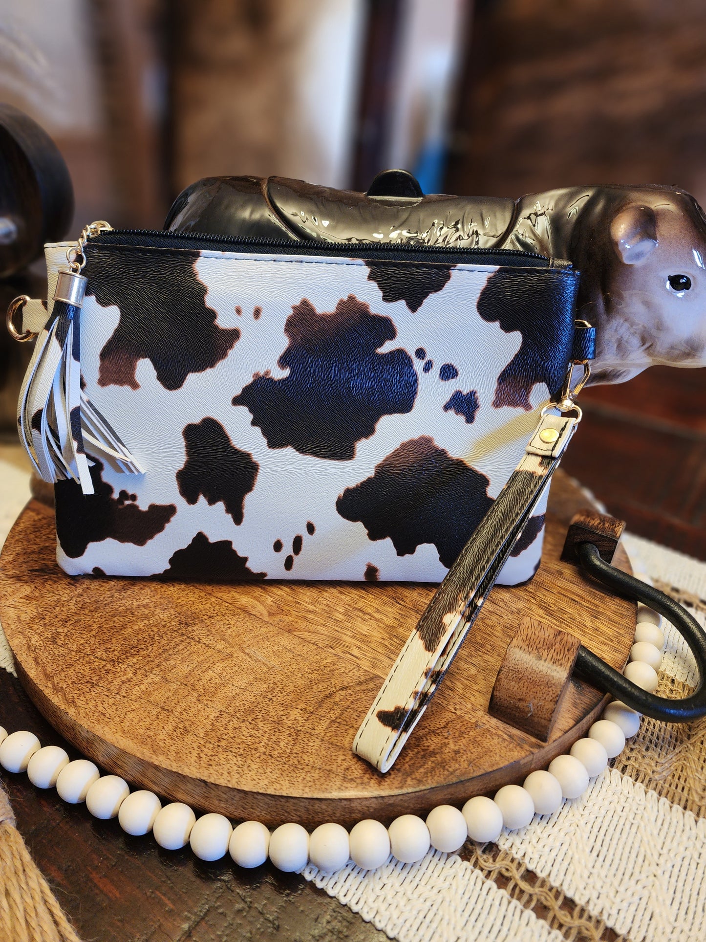 Cow Hide Print Wristlet