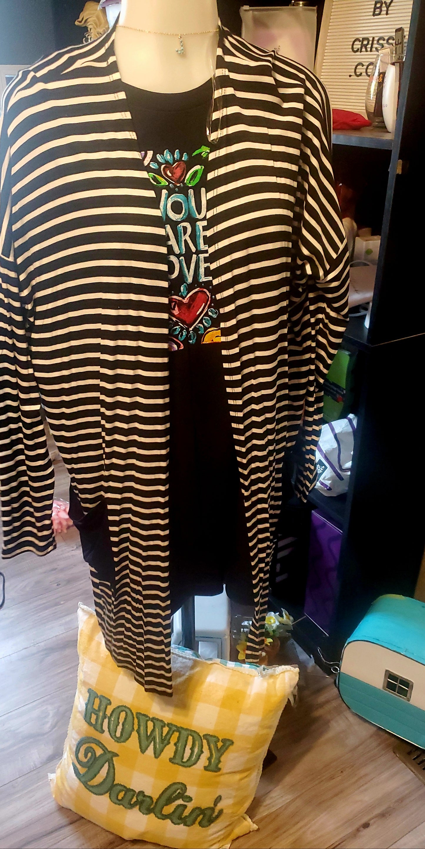 Black & White Striped Solid Cardigan With Pockets